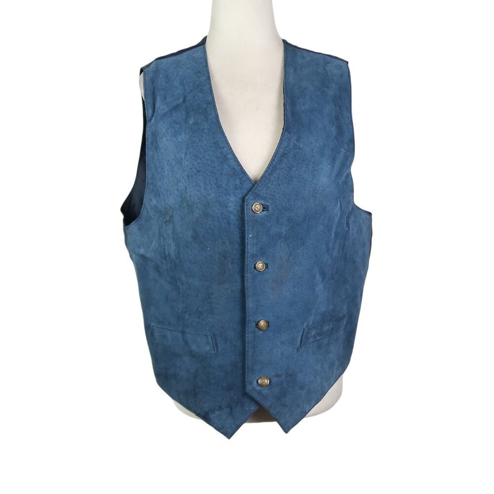 Vintage 90s Saddlery Navy Blue Pig Suede Leather Western Vest Mens M